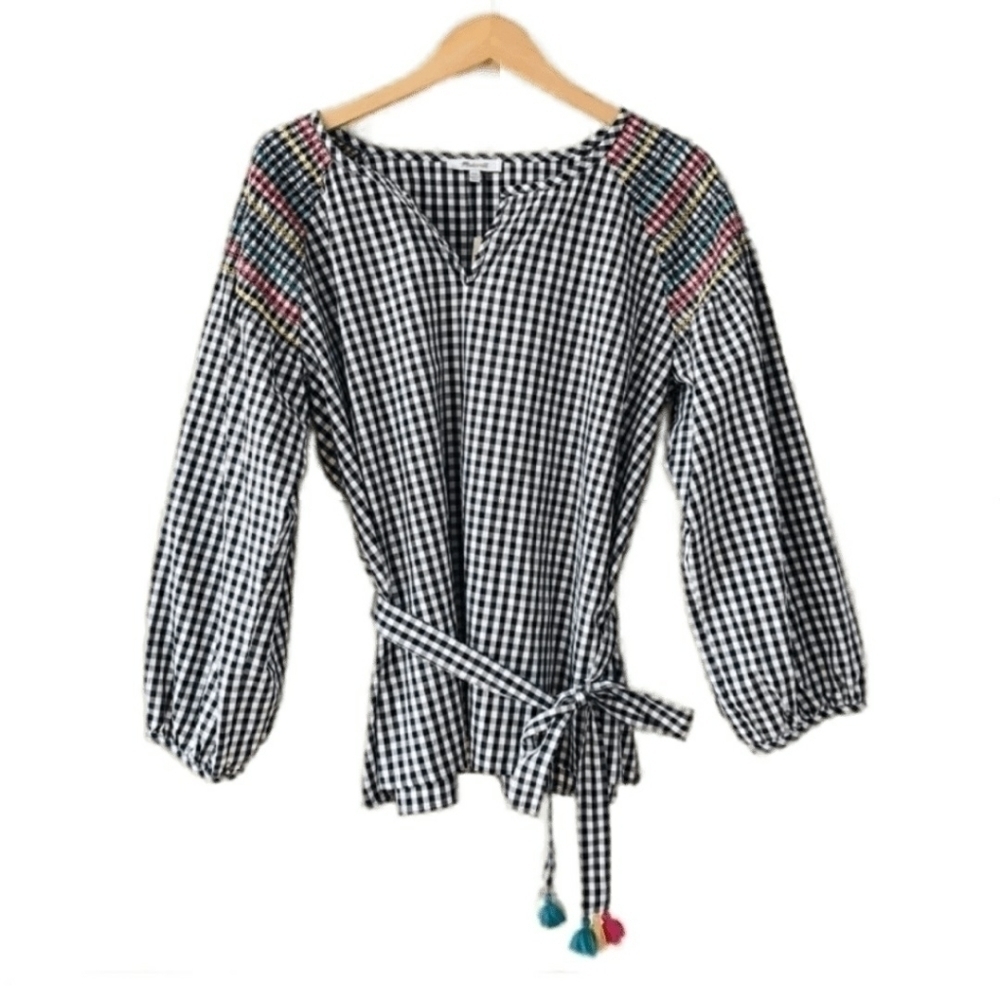 Madewell Gingham Top With belt Size L